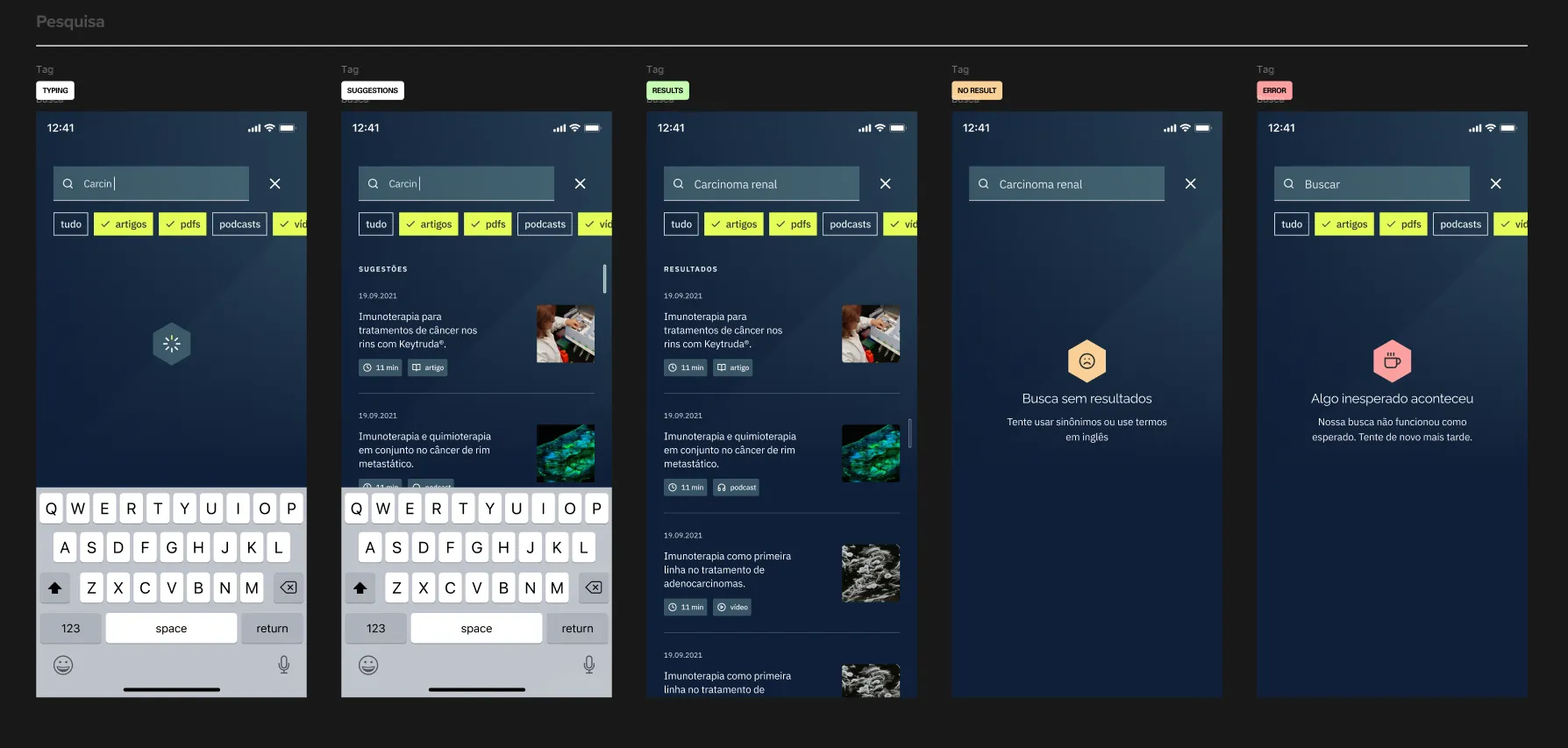 Keypoint search screens with keyboard, results and empty states